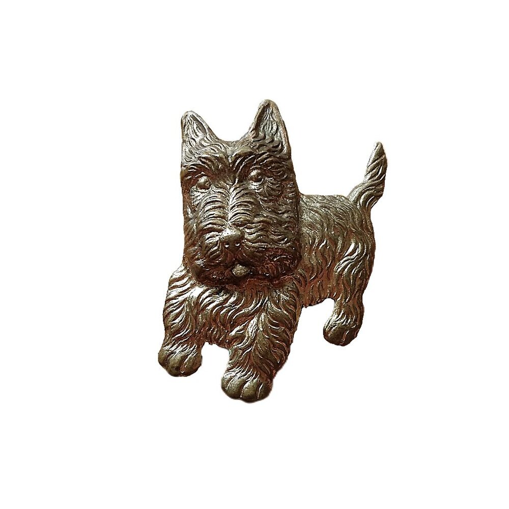 Vintage Dog Brooch West Highland Terrier Pressed Metal Pin Cute Puppy Retro